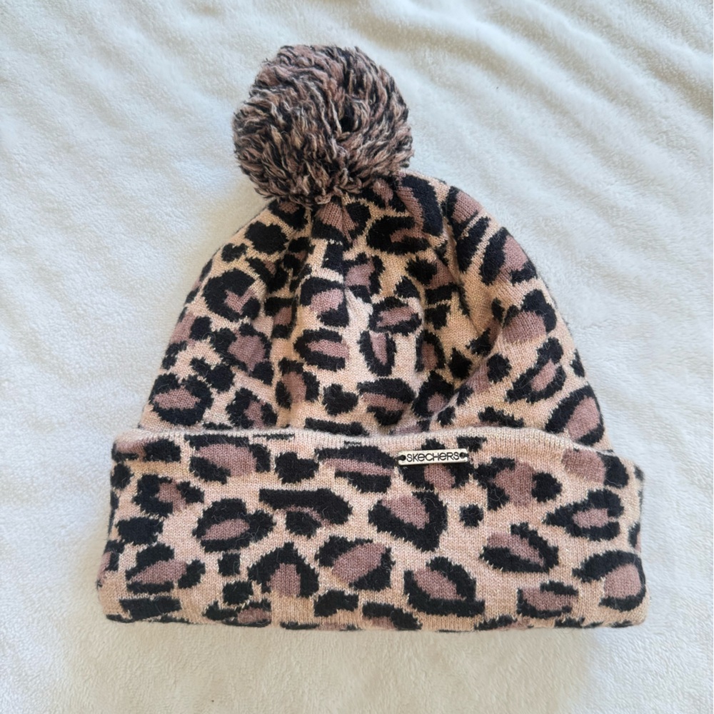 Leopard Print Pom Pom Beanie